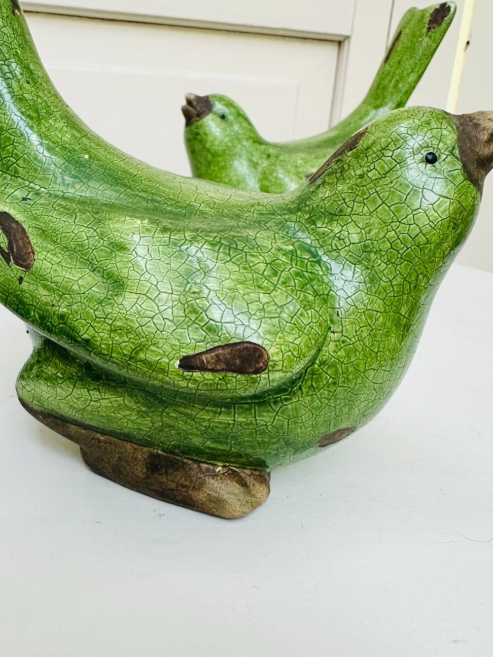 Pier 1 Green Crackle Glaze Bird Figurines Set Cottagecore Farmhouse Decor - Picture 10 of 14
